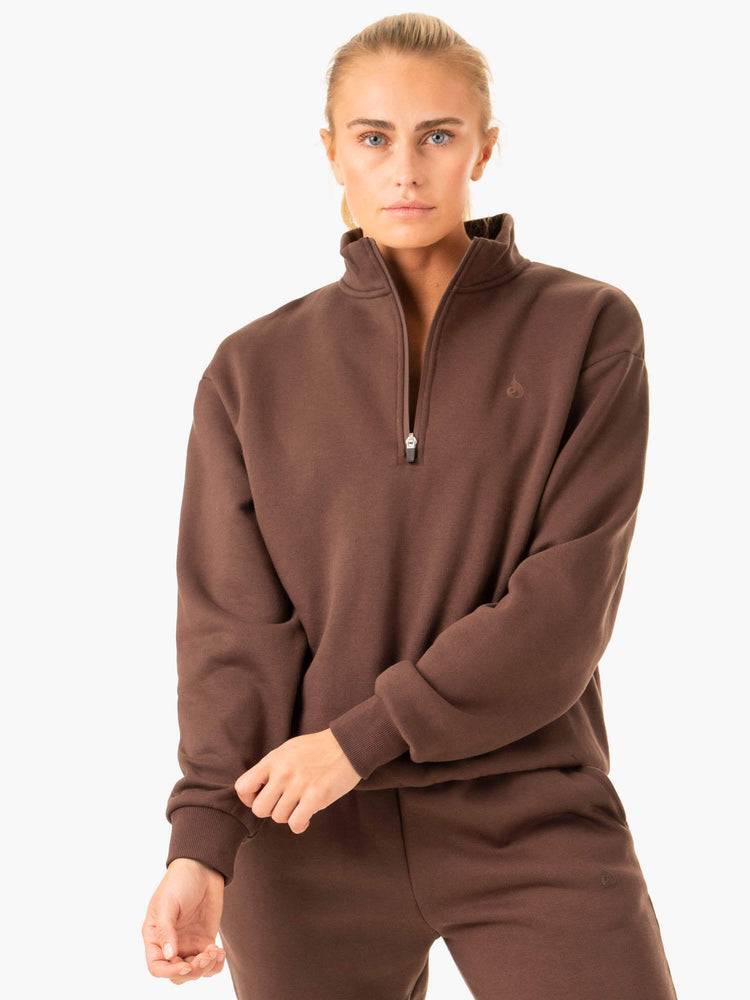 Ryderwear Women Sweaters Restore Half Zip Women's Sweaters Chocolate | CA1507WY