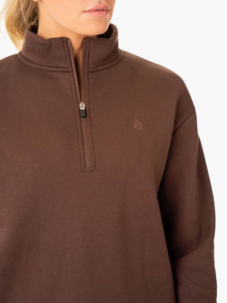 Ryderwear Women Sweaters Restore Half Zip Women's Sweaters Chocolate | CA1507WY