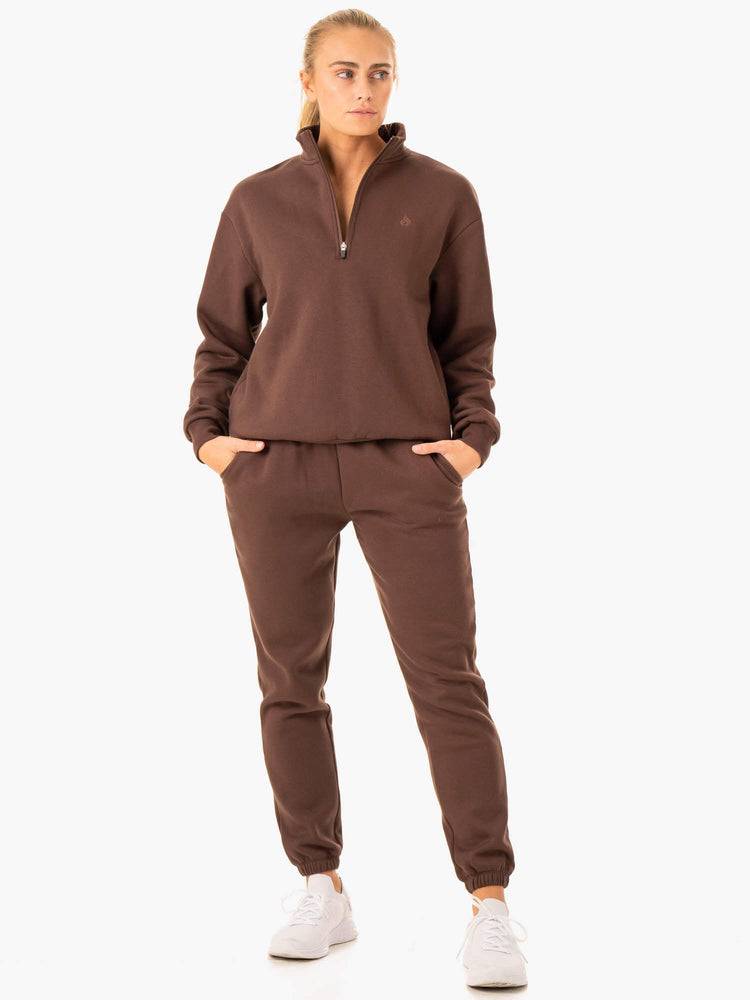 Ryderwear Women Sweaters Restore Half Zip Women's Sweaters Chocolate | CA1507WY