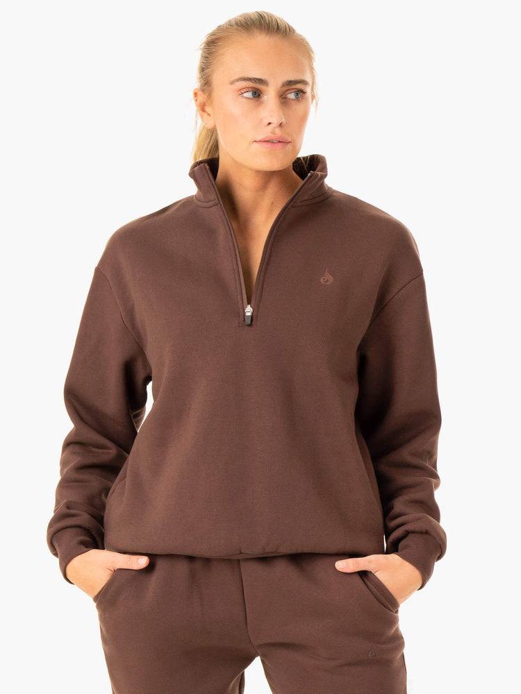 Ryderwear Women Sweaters Restore Half Zip Women\'s Sweaters Chocolate | CA1507WY