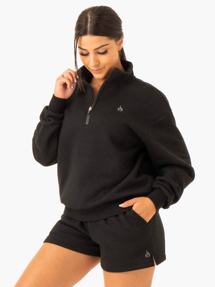 Ryderwear Women Sweaters Restore Half Zip Women's Sweaters Black | CA1551ZG