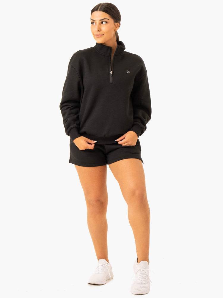 Ryderwear Women Sweaters Restore Half Zip Women's Sweaters Black | CA1551ZG