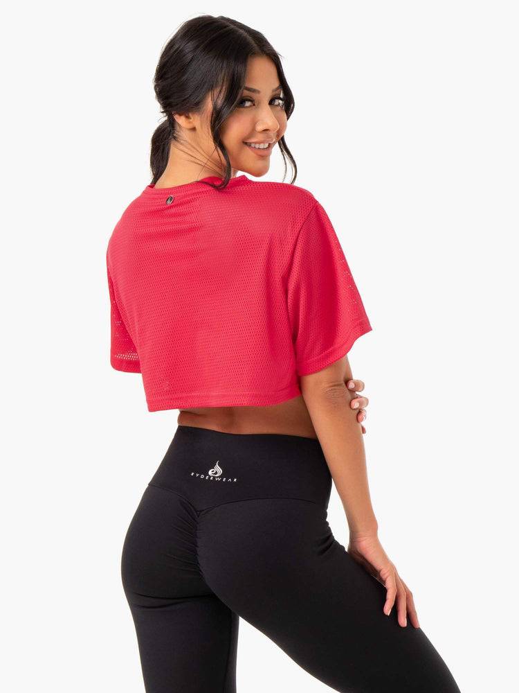 Ryderwear Women T Shirts Amazon Mesh Cropped Tee Women's T Shirts Strawberry Red | CA1456EX