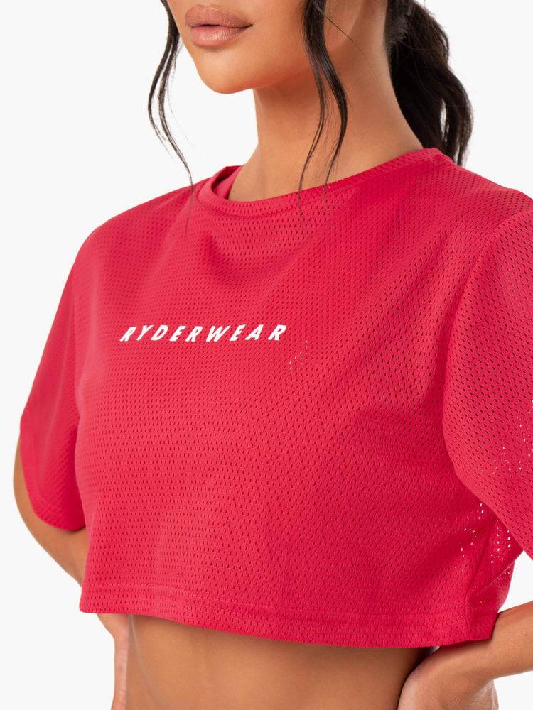 Ryderwear Women T Shirts Amazon Mesh Cropped Tee Women's T Shirts Strawberry Red | CA1456EX