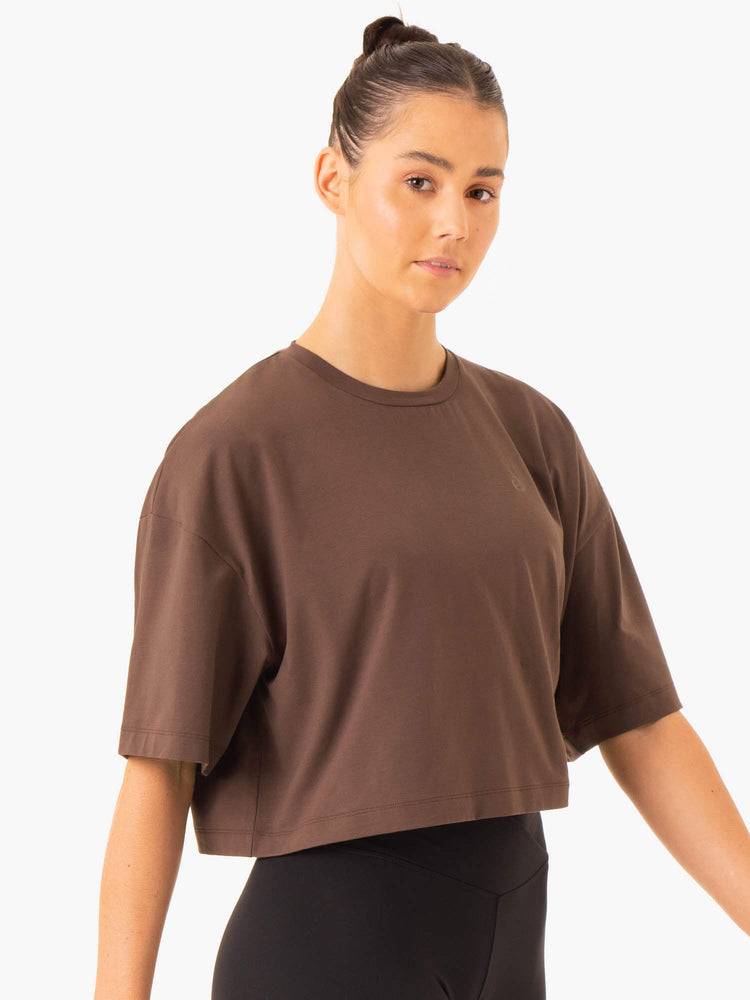 Ryderwear Women T Shirts Balance Oversized Tee Women's T Shirts Chocolate | CA1387SO