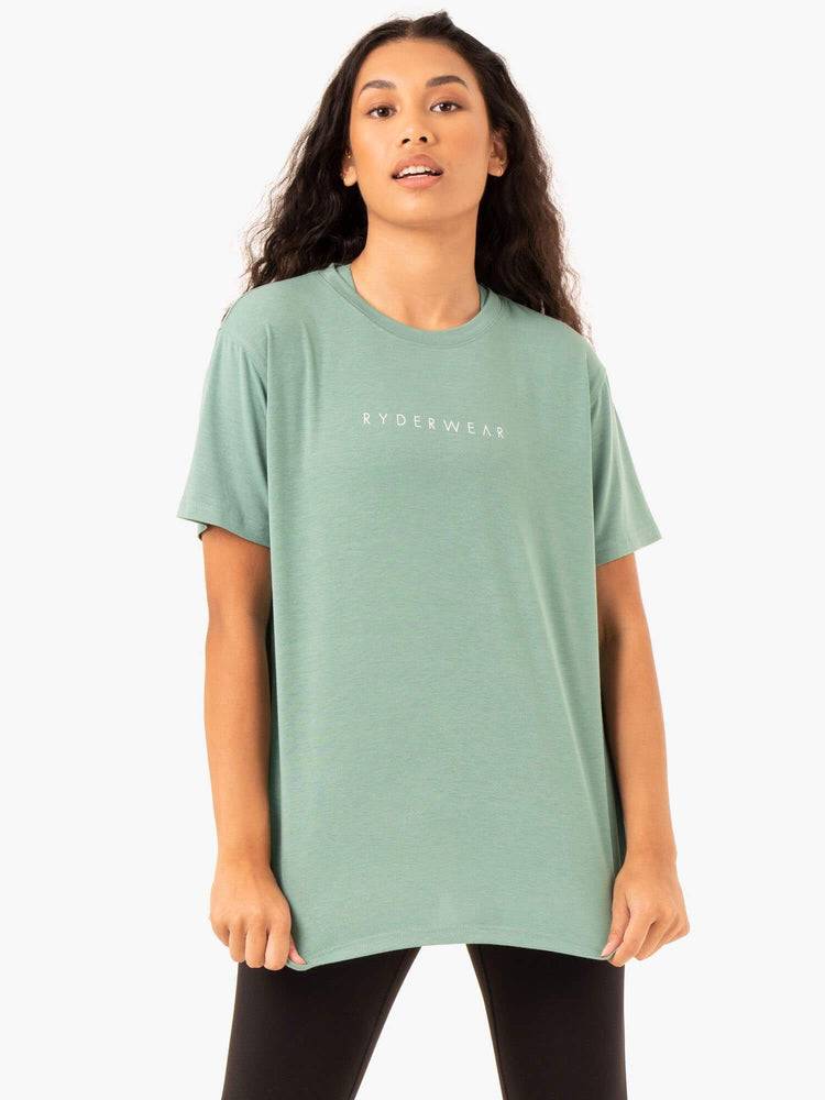 Ryderwear Women T Shirts Boyfriend Longline Women's T Shirts Sage | CA1422XF