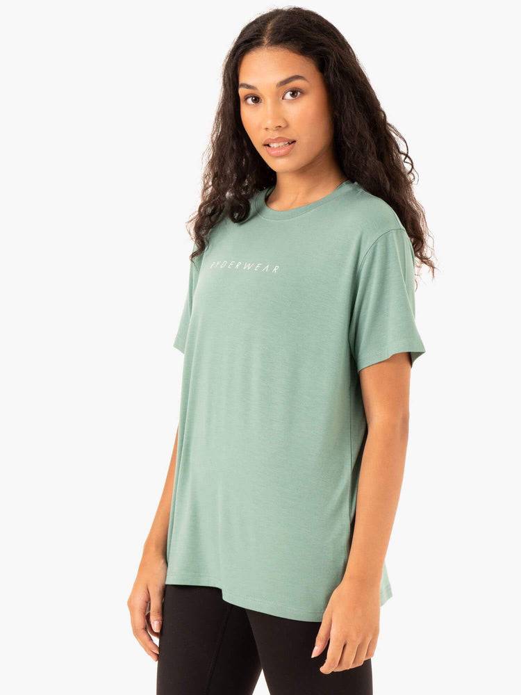 Ryderwear Women T Shirts Boyfriend Longline Women's T Shirts Sage | CA1422XF