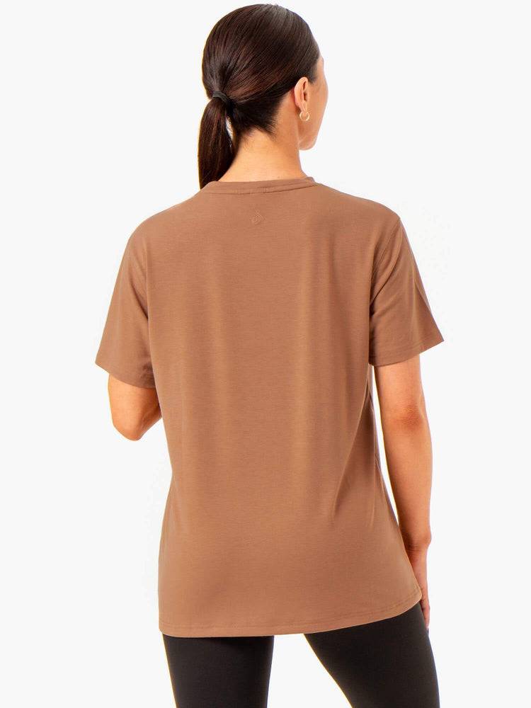 Ryderwear Women T Shirts Boyfriend Longline Women's T Shirts Mocha | CA1423CE