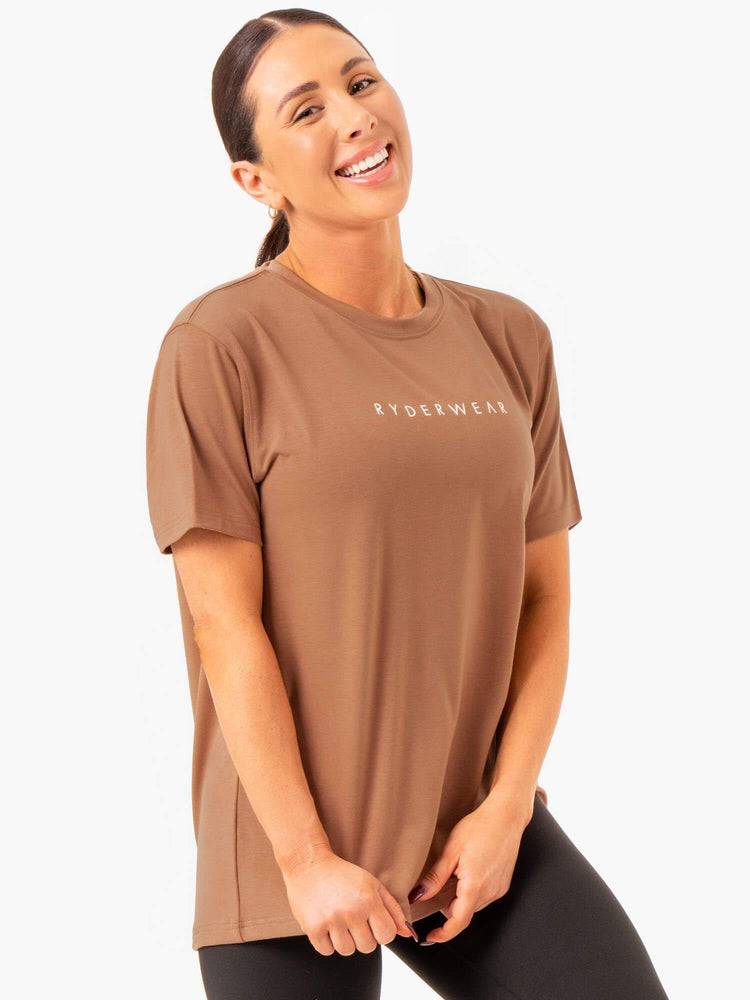 Ryderwear Women T Shirts Boyfriend Longline Women's T Shirts Mocha | CA1423CE