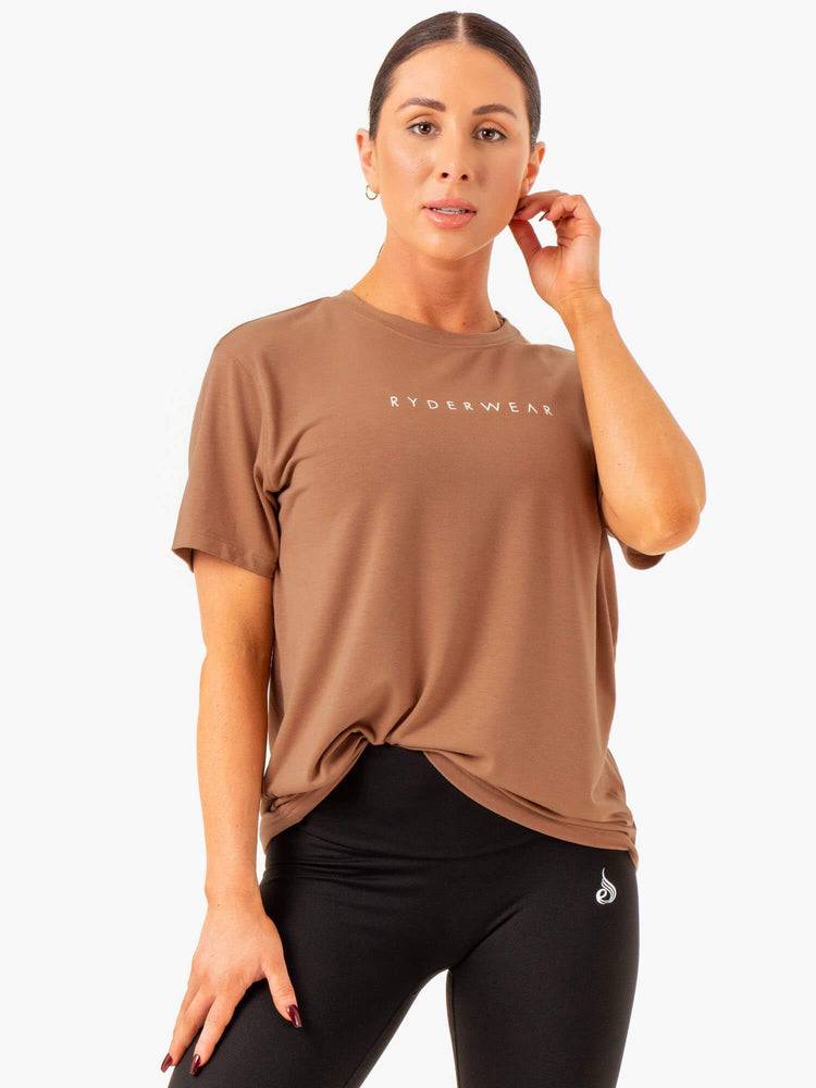 Ryderwear Women T Shirts Boyfriend Longline Women's T Shirts Mocha | CA1423CE