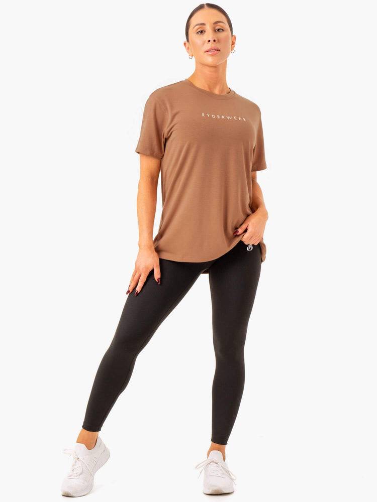 Ryderwear Women T Shirts Boyfriend Longline Women's T Shirts Mocha | CA1423CE