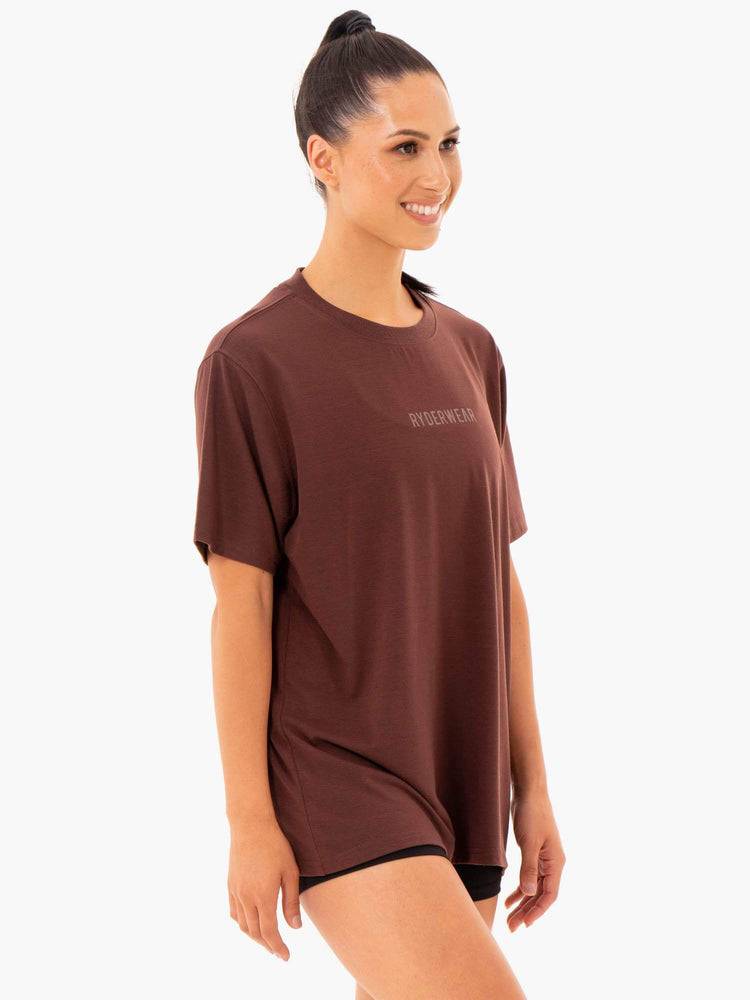 Ryderwear Women T Shirts Define Long Line Women's T Shirts Chocolate | CA1446LH