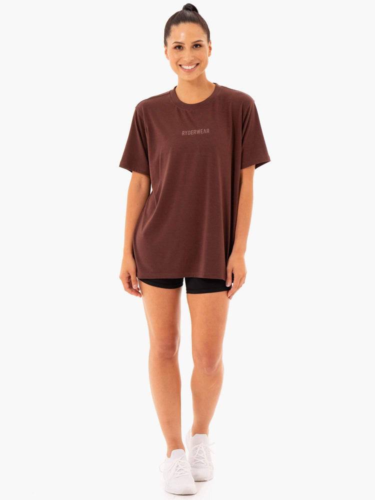 Ryderwear Women T Shirts Define Long Line Women's T Shirts Chocolate | CA1446LH