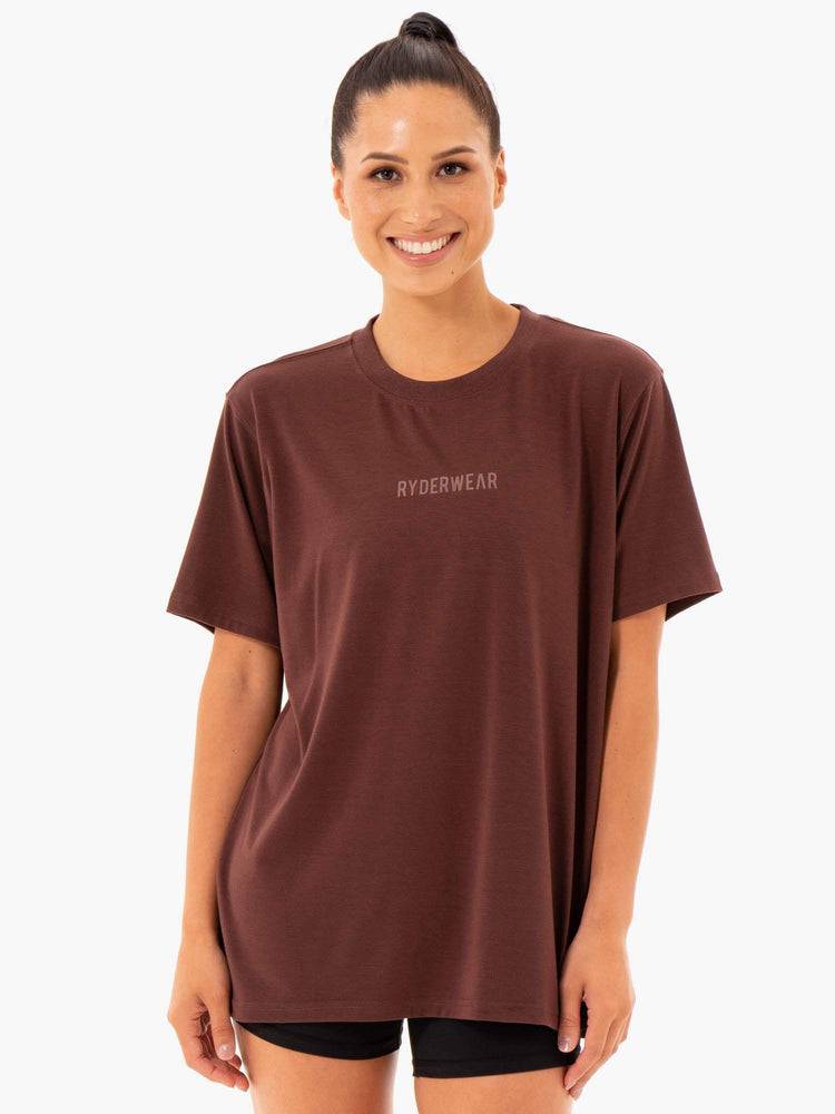 Ryderwear Women T Shirts Define Long Line Women\'s T Shirts Chocolate | CA1446LH