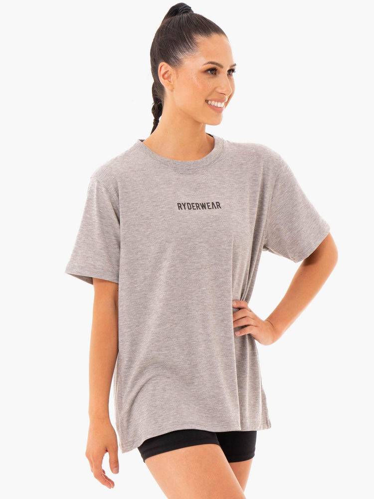 Ryderwear Women T Shirts Define Long Line Women's T Shirts Grey Marl | CA1448XF