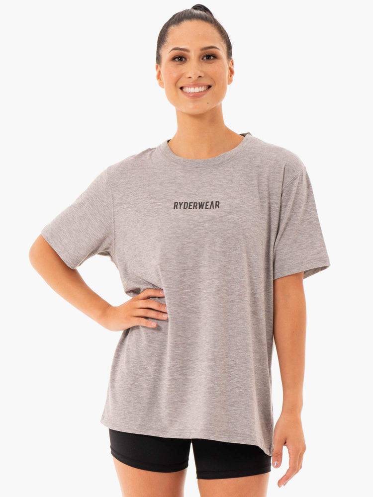 Ryderwear Women T Shirts Define Long Line Women's T Shirts Grey Marl | CA1448XF