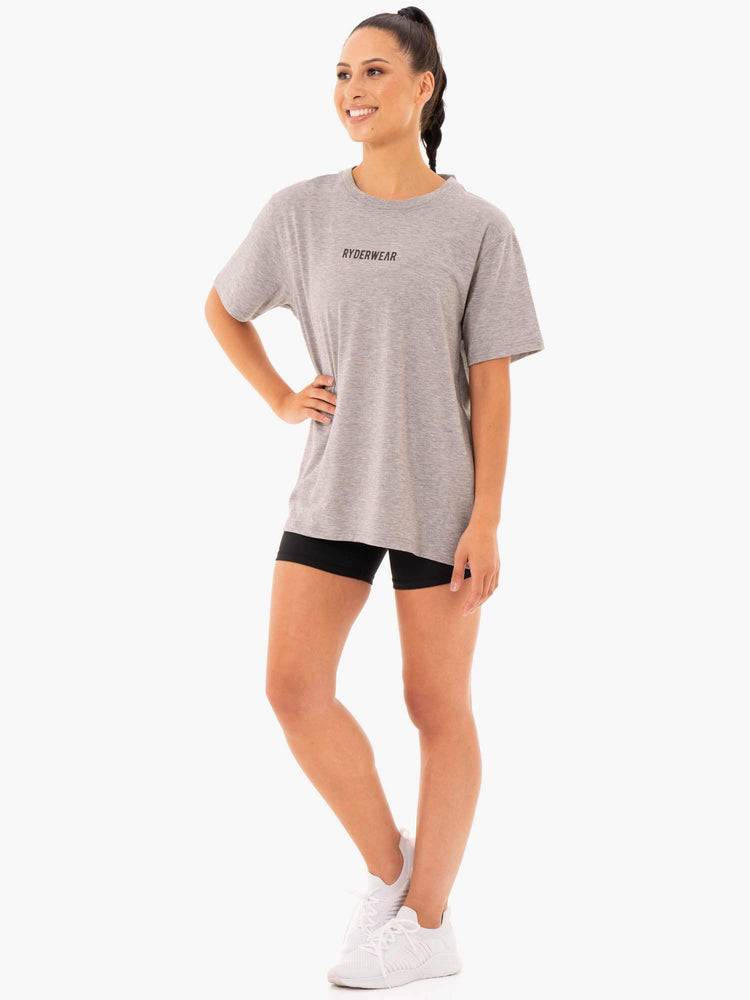 Ryderwear Women T Shirts Define Long Line Women's T Shirts Grey Marl | CA1448XF