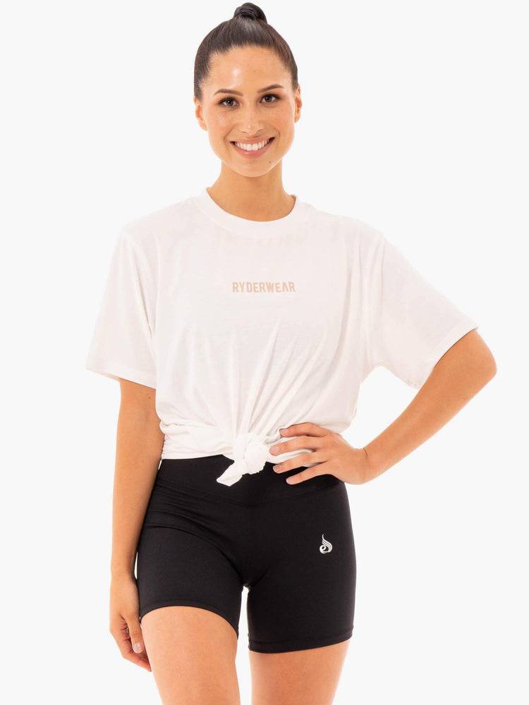 Ryderwear Women T Shirts Define Long Line Women's T Shirts White | CA1449CE