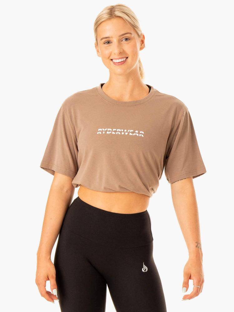 Ryderwear Women T Shirts Edit Longline Women's T Shirts Latte | CA1390GL