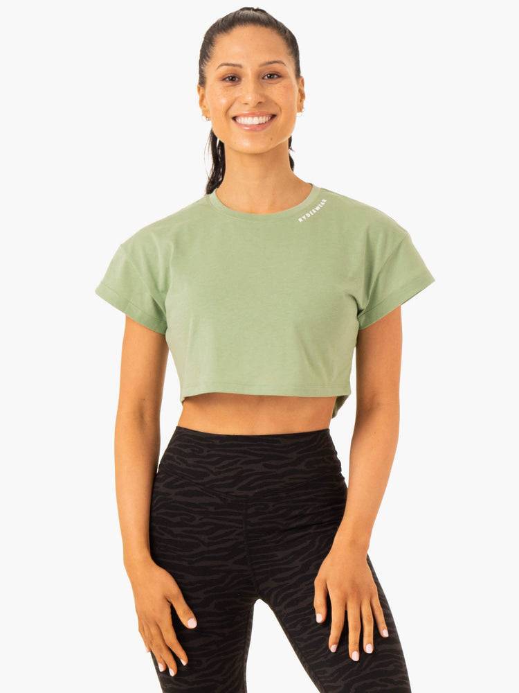 Ryderwear Women T Shirts Energy Cap Sleeve Women's T Shirts Jade Green | CA1358OR