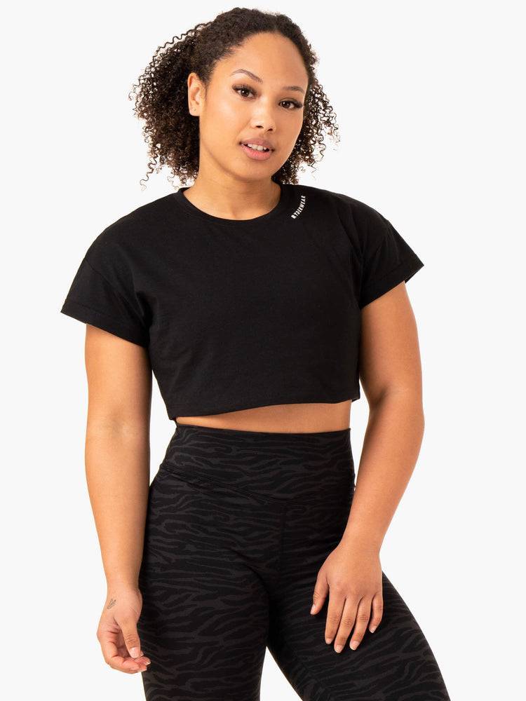 Ryderwear Women T Shirts Energy Cap Sleeve Women's T Shirts Black | CA1360AP