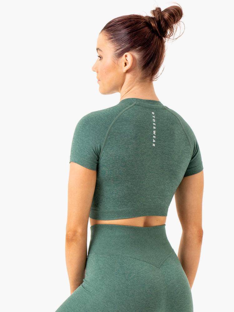 Ryderwear Women T Shirts Essential Seamless Tee Women's T Shirts Green Marl | CA1351WY