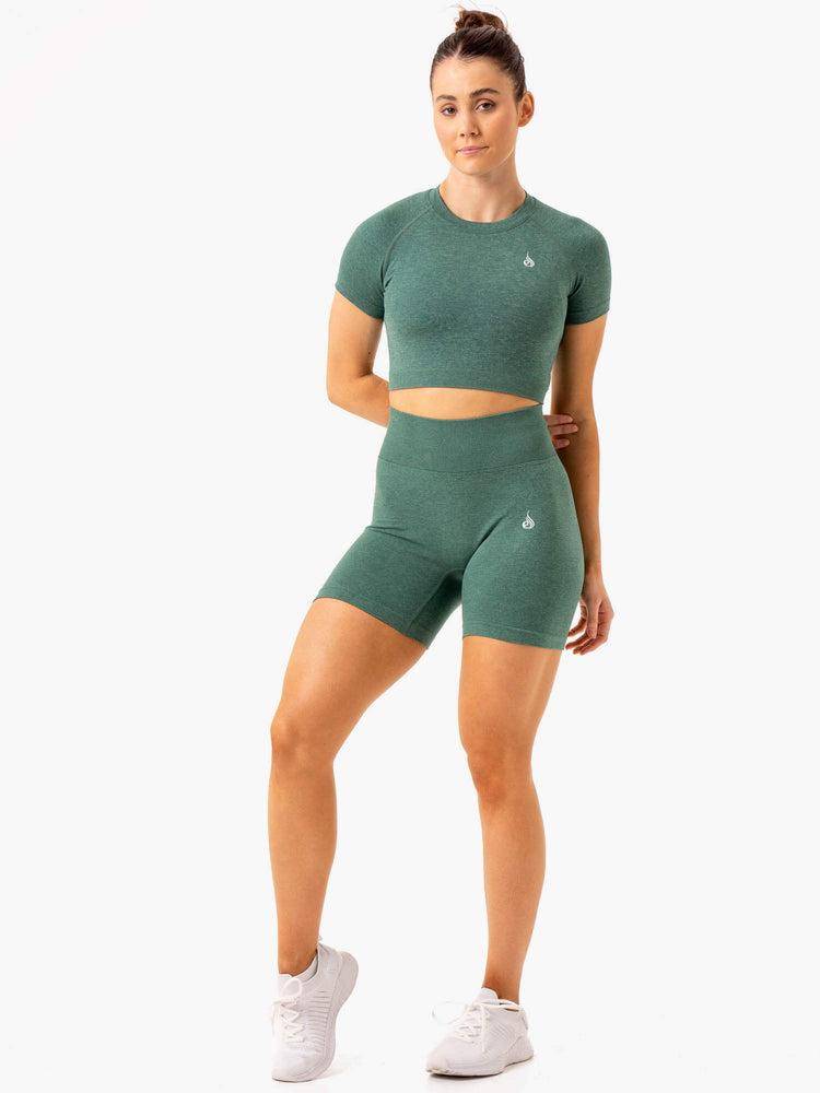 Ryderwear Women T Shirts Essential Seamless Tee Women's T Shirts Green Marl | CA1351WY