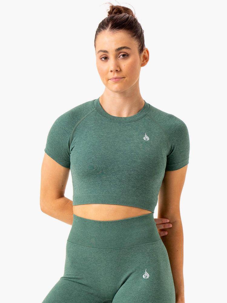 Ryderwear Women T Shirts Essential Seamless Tee Women\'s T Shirts Green Marl | CA1351WY