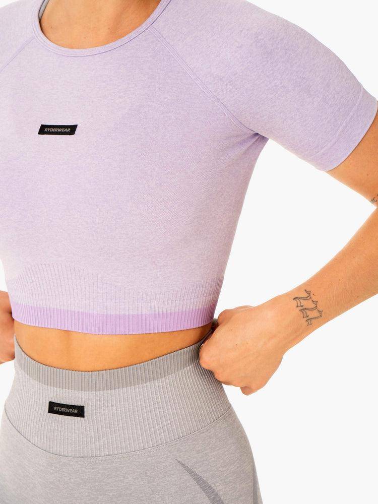 Ryderwear Women T Shirts Excel Seamless Women's T Shirts Lavender Marl | CA1398VD