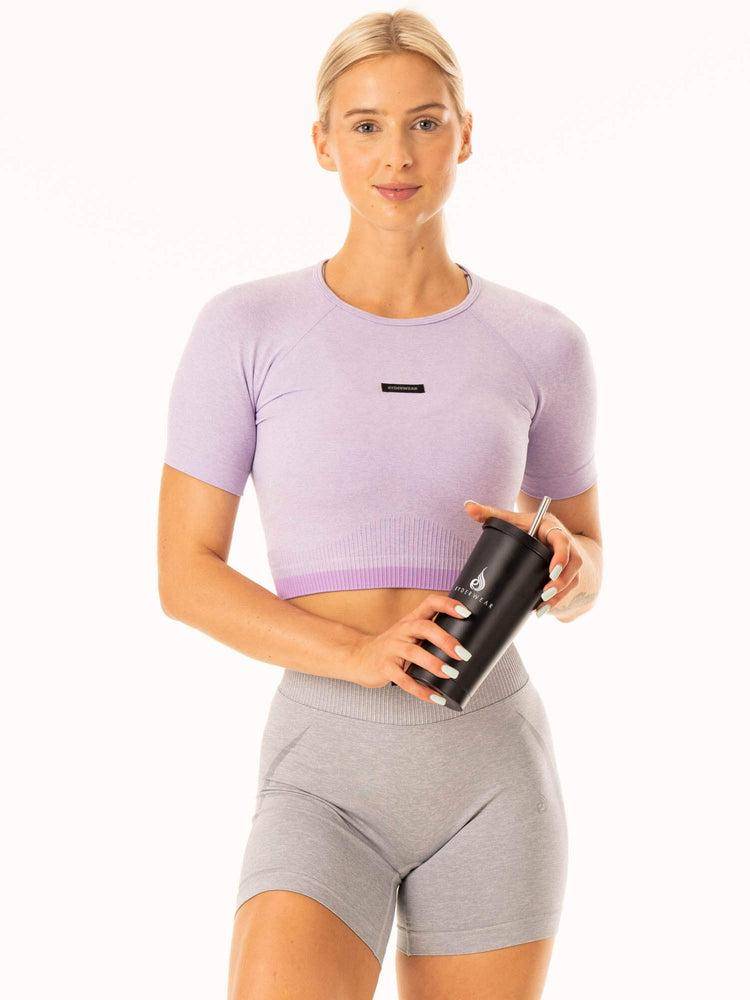 Ryderwear Women T Shirts Excel Seamless Women's T Shirts Lavender Marl | CA1398VD