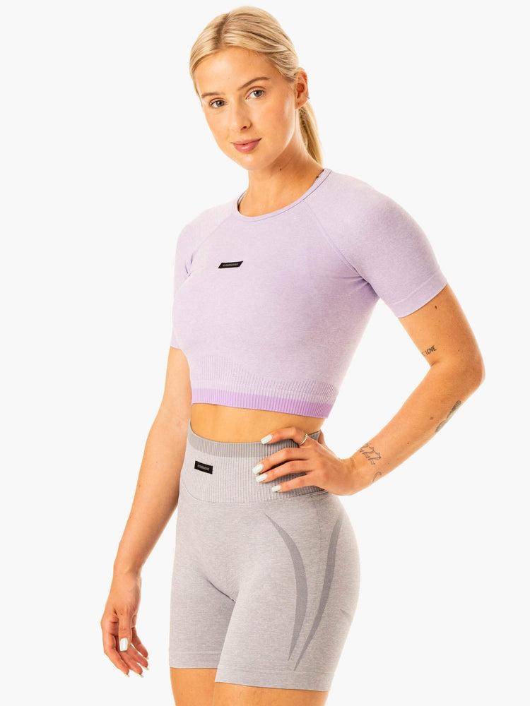 Ryderwear Women T Shirts Excel Seamless Women's T Shirts Lavender Marl | CA1398VD