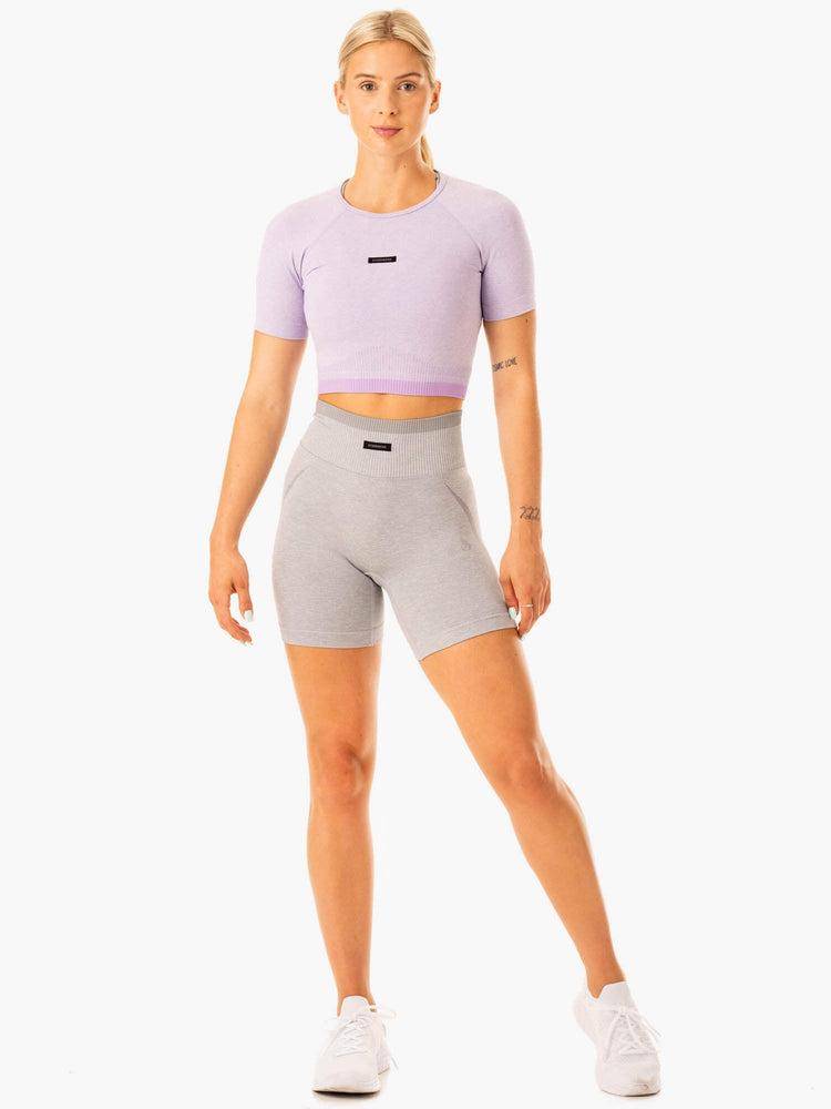 Ryderwear Women T Shirts Excel Seamless Women's T Shirts Lavender Marl | CA1398VD