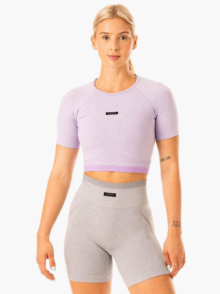 Ryderwear Women T Shirts Excel Seamless Women\'s T Shirts Lavender Marl | CA1398VD