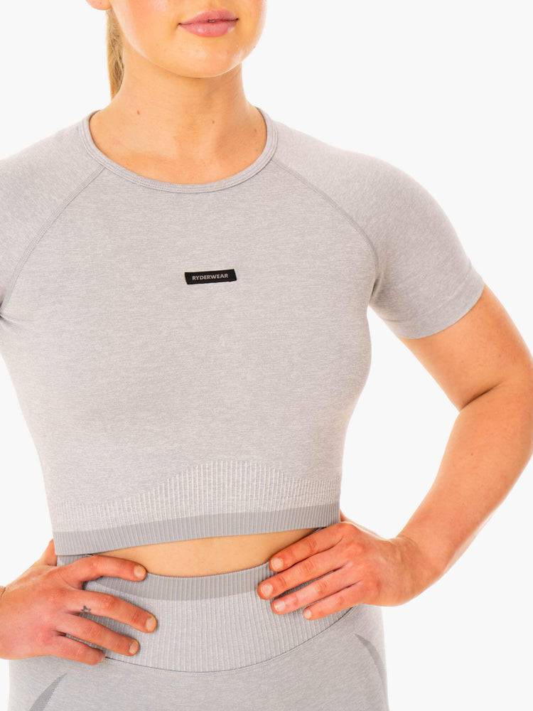 Ryderwear Women T Shirts Excel Seamless Women's T Shirts Grey Marl | CA1399BC