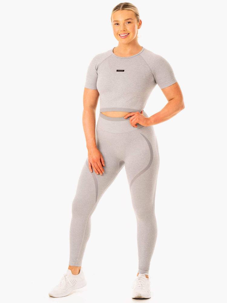 Ryderwear Women T Shirts Excel Seamless Women's T Shirts Grey Marl | CA1399BC