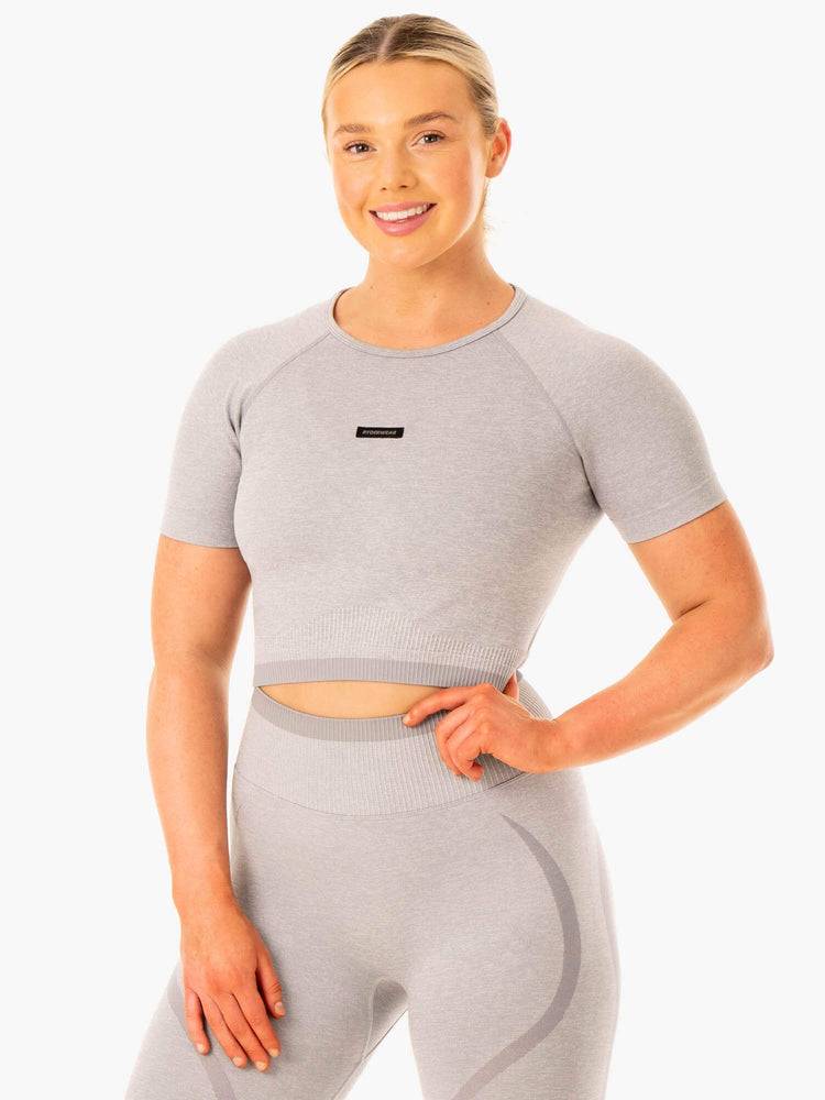 Ryderwear Women T Shirts Excel Seamless Women\'s T Shirts Grey Marl | CA1399BC