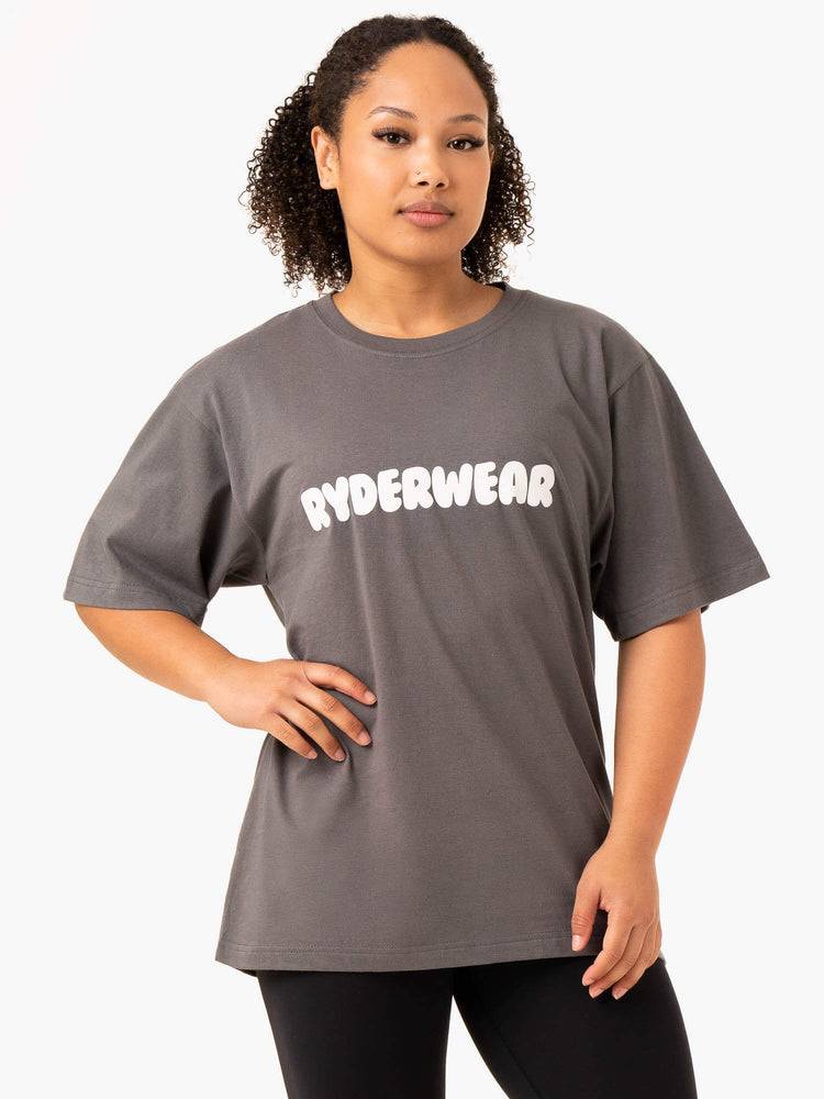 Ryderwear Women T Shirts Icon Oversized Women's T Shirts Charcoal | CA1376QZ