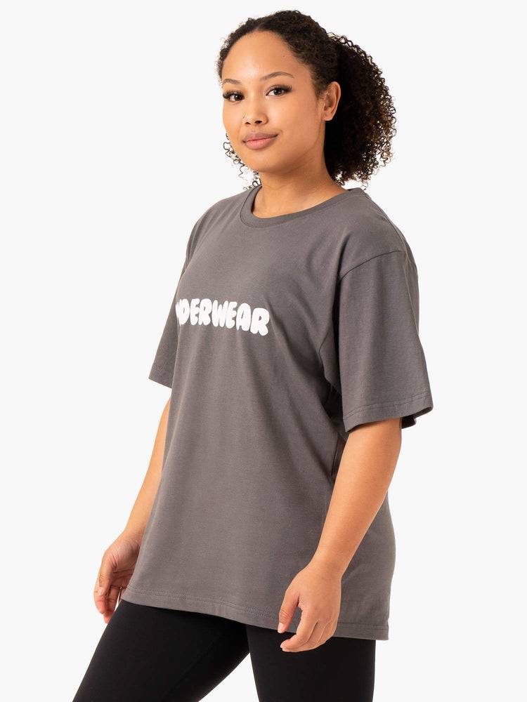 Ryderwear Women T Shirts Icon Oversized Women's T Shirts Charcoal | CA1376QZ