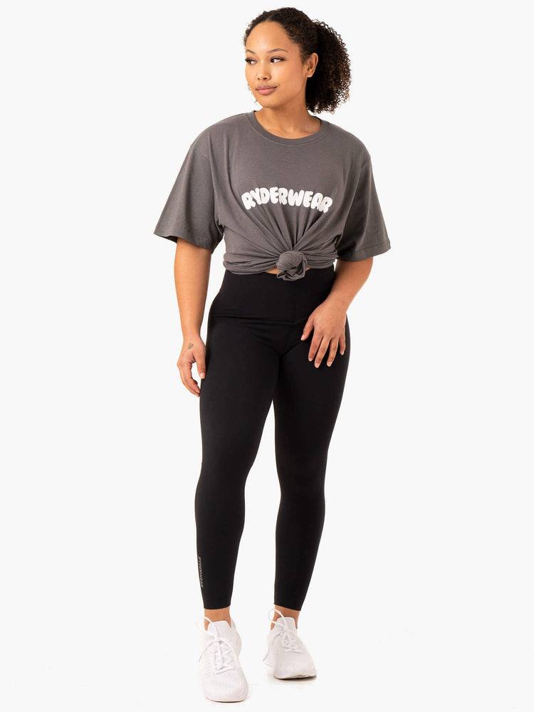 Ryderwear Women T Shirts Icon Oversized Women's T Shirts Charcoal | CA1376QZ