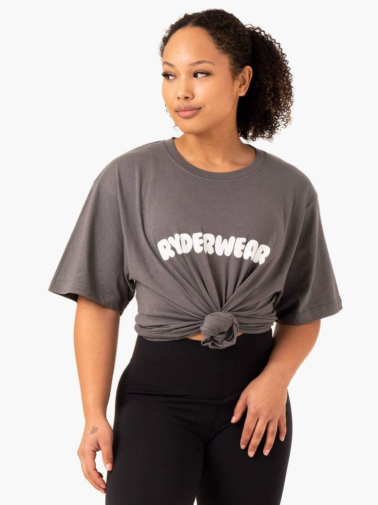 Ryderwear Women T Shirts Icon Oversized Women\'s T Shirts Charcoal | CA1376QZ