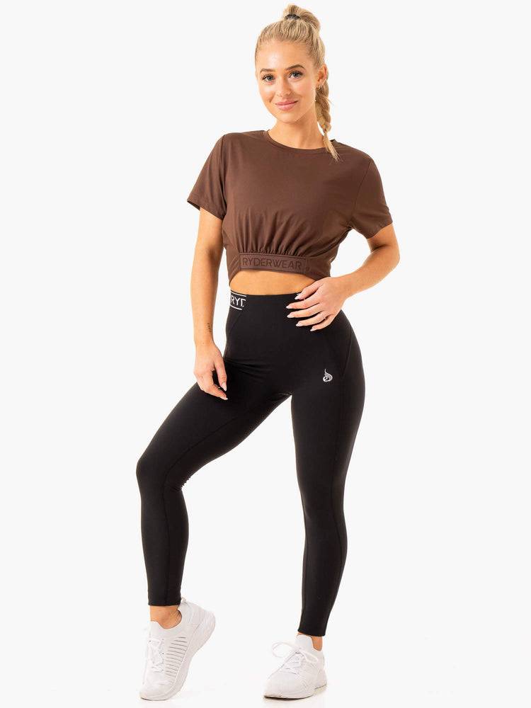 Ryderwear Women T Shirts Level Up Cropped Women's T Shirts Chocolate | CA1368LH