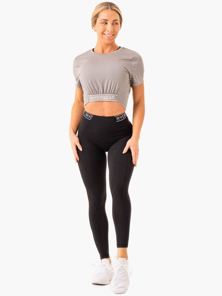 Ryderwear Women T Shirts Level Up Cropped Women's T Shirts Steel Grey | CA1369ZG