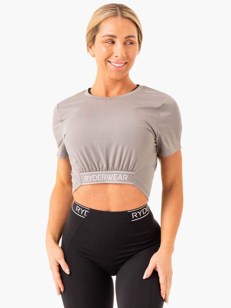 Ryderwear Women T Shirts Level Up Cropped Women\'s T Shirts Steel Grey | CA1369ZG