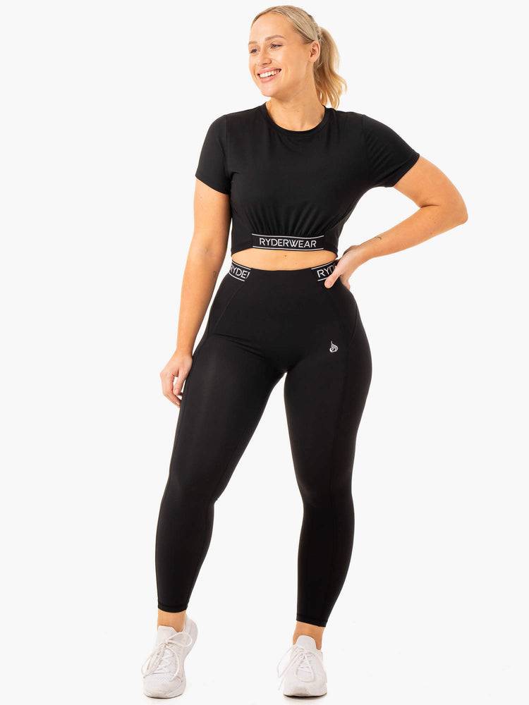 Ryderwear Women T Shirts Level Up Cropped Women's T Shirts Black | CA1370XF