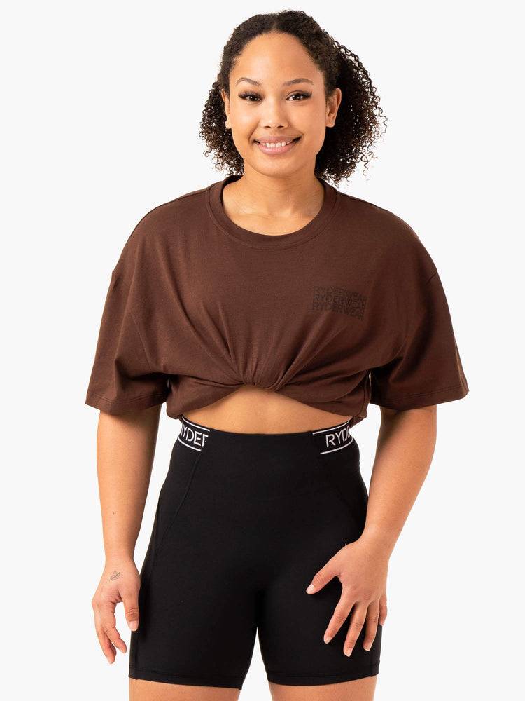 Ryderwear Women T Shirts Level Up Oversized Women's T Shirts Chocolate | CA1361SO