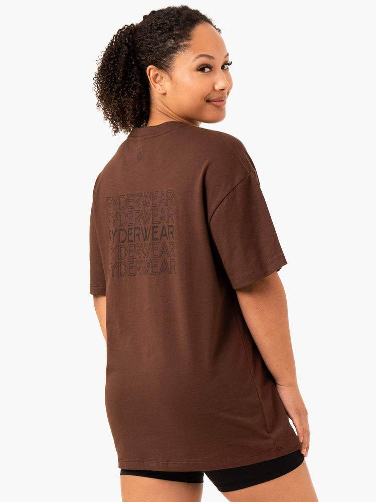 Ryderwear Women T Shirts Level Up Oversized Women's T Shirts Chocolate | CA1361SO