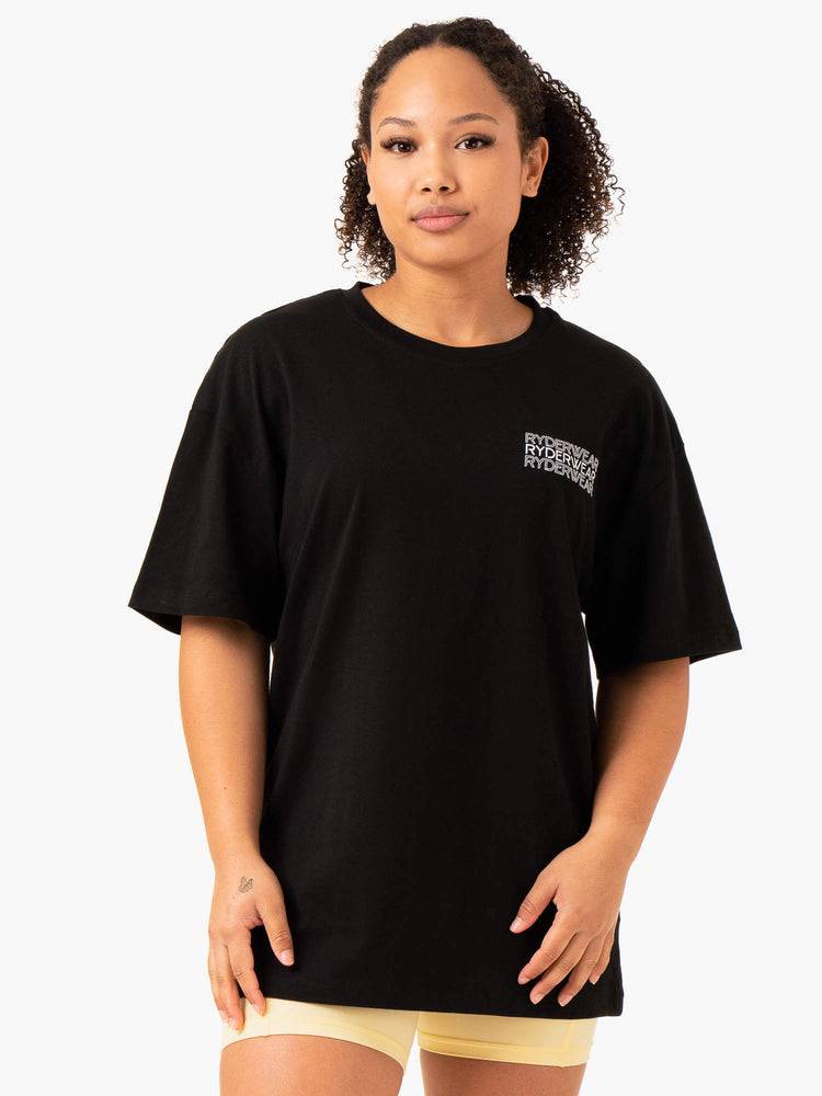 Ryderwear Women T Shirts Level Up Oversized Women's T Shirts Black | CA1362DN