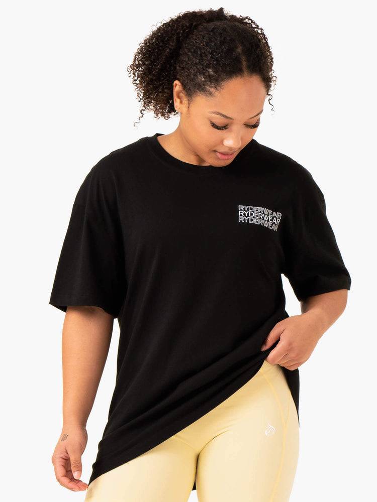 Ryderwear Women T Shirts Level Up Oversized Women\'s T Shirts Black | CA1362DN