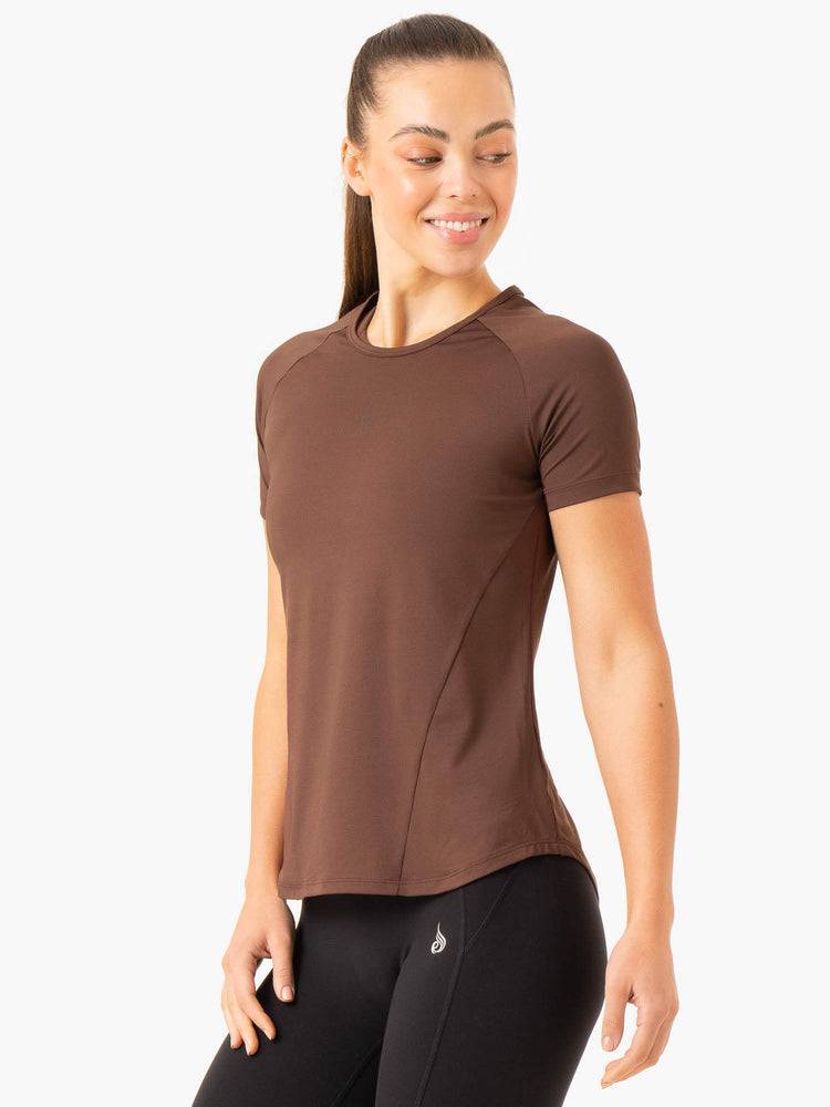 Ryderwear Women T Shirts Level Up Training Women's T Shirts Chocolate | CA1363FM