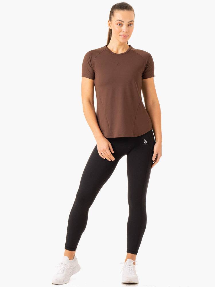 Ryderwear Women T Shirts Level Up Training Women's T Shirts Chocolate | CA1363FM